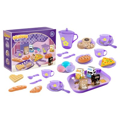 Kids Play Kitchen - 33 Pieces Mini Tea Set, Fun Safe Cooking Playset for Boys Girls, Material with Realistic Accessories, Pretend Kitchen Game for Birthday Christmas New Year Easter Home Indoo