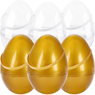6 Pcs 10 Inch Transparent Easter Eggs with Handles Giant Clear Easter Egg Jumbo Fillable DIY Easter Egg (Clear and Gold 10 Inch )