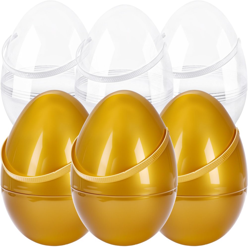 6 Pcs 10 Inch Transparent Easter Eggs with Handles Giant Clear Easter Egg Jumbo Fillable DIY Easter Egg (Clear and Gold 10 Inch )