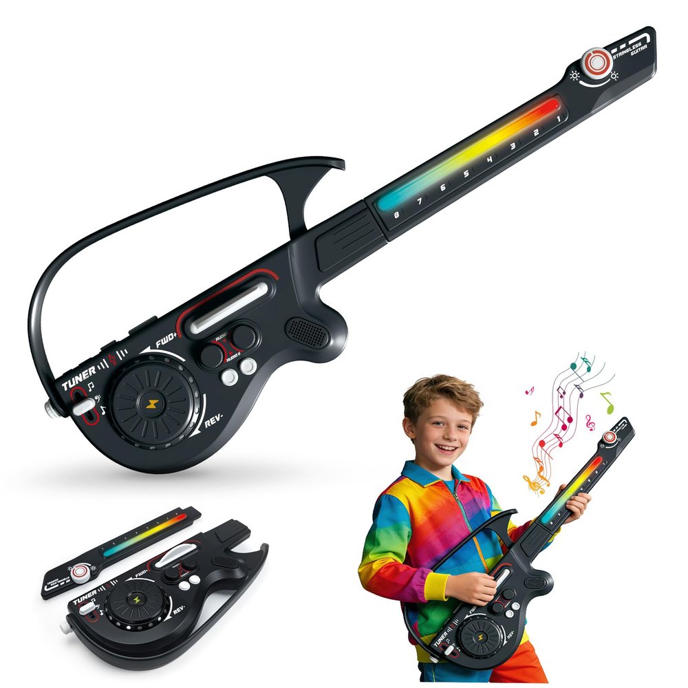 CL FUN Kids Electric Guitar, Multi-Functional Guitars with DJ Turntable and Lights, Music Toys for Kids Ages 3-5 5-9 9-12