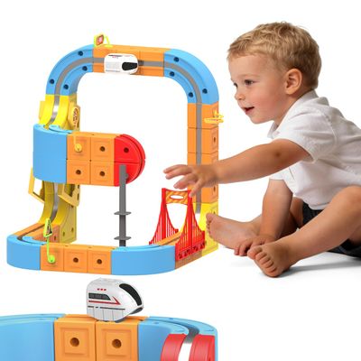 Electric Train Set for Kids,62PCS 3D Racing Track Set with Electric Train,Race Car Track Easy,Motorized Car, STEM Learning Gift