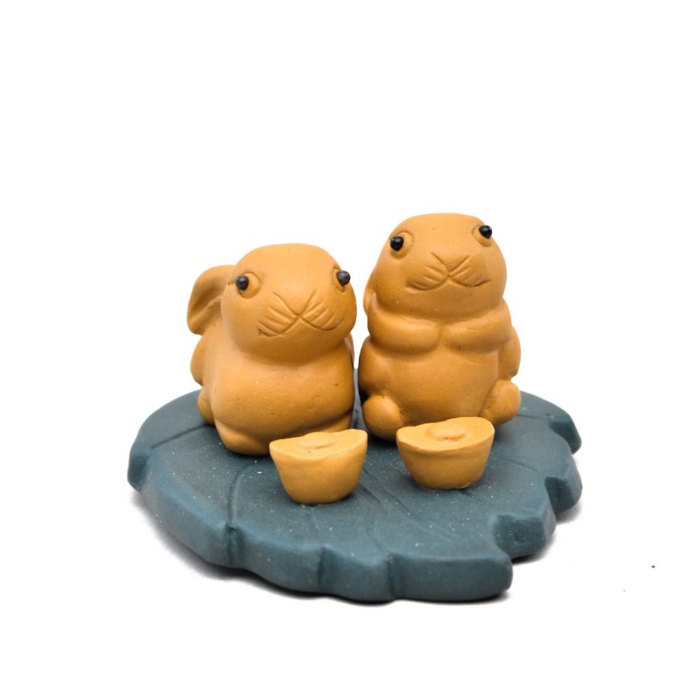 Tea Pets-Purple Sand Tea Pet Rabbit Zodiac Small Ornaments Handmade Leaves Ingots Sculptures Tea Sets Play Ceremony Accessories (Yellow)