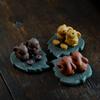 Tea Pets-Purple Sand Tea Pet Rabbit Zodiac Small Ornaments Handmade Leaves Ingots Sculptures Tea Sets Play Ceremony Accessories (Yellow) view 2