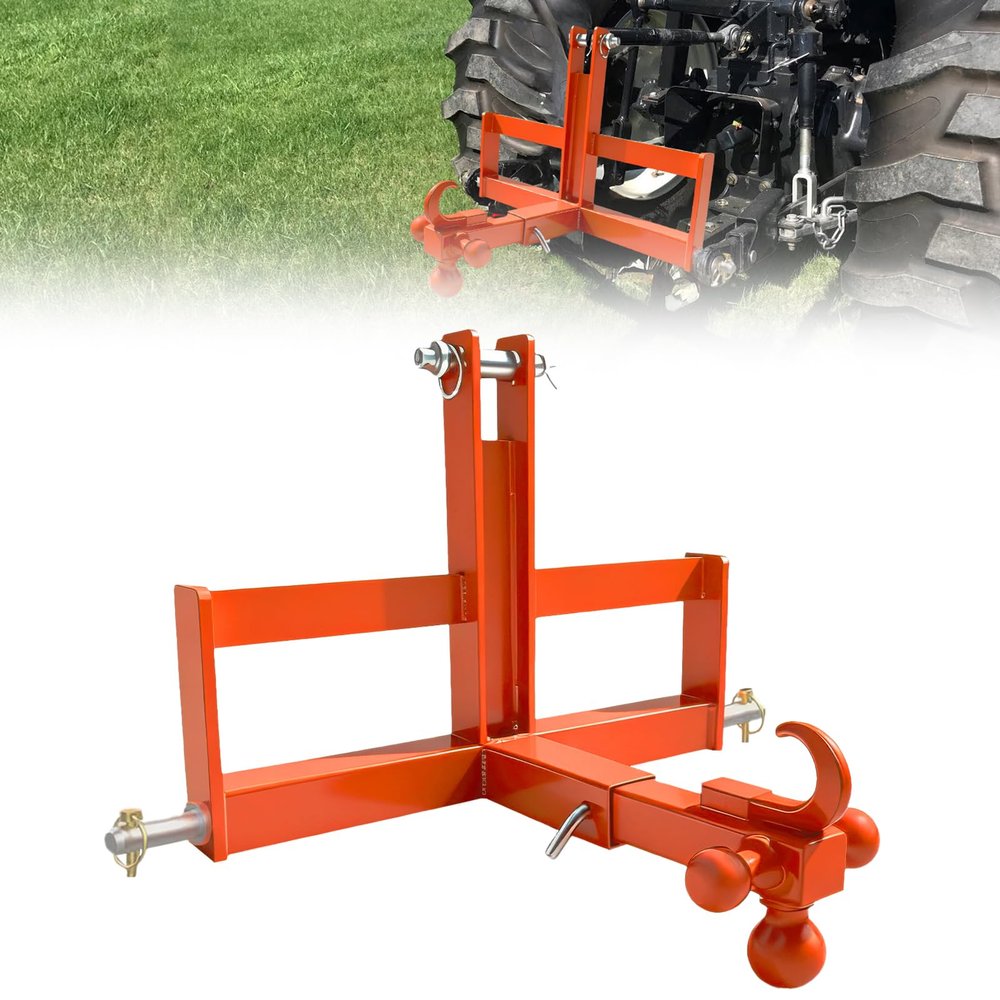 FinerFurnis Heavy Duty 3-Point Quick Hitch Receiver for Tractor  Category 1, 10,000 lbs Capacity, Suitcase Weight Brackets & Towing Ball Included, Compatible with Kubota, Kioti, Yanmar 
