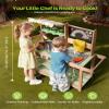 VEVOR Mud Kitchen, Outdoor Mud Kitchen for Kids, Wood Outdoor Play Kitchens with Spoons, Sink, Sunshade Canopy, Swivel Wheels, Cookware Pots and Accessories, Wooden Play Kitchens for Home, Lawn view 2