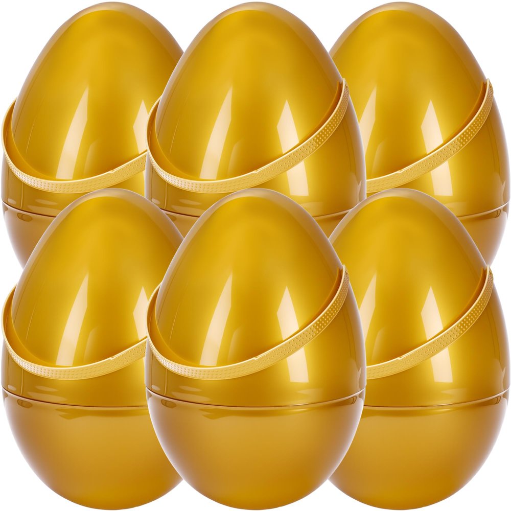 6 Pcs 10 Inch Transparent Easter Eggs with Handles Giant Clear Easter Egg Jumbo Fillable DIY Easter Egg (Gold 10 Inch )