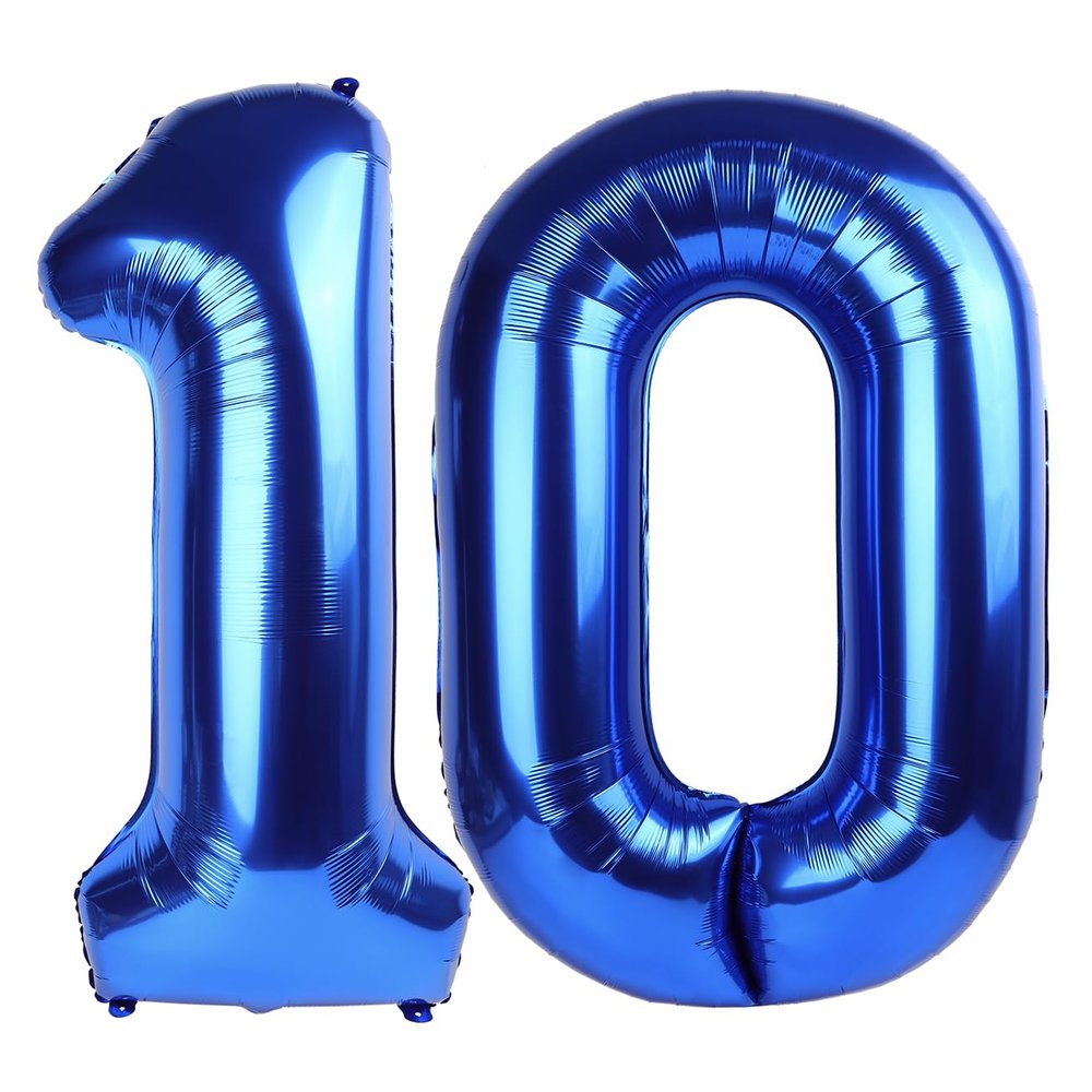 10 Number Balloons, Dark Blue Balloons for Man Woman 10th Birthday Decoration, Foil Number Ballon for 10, 100 Anniversary, Bridal Shower, Graduation, Halloween, Christmas, New Year