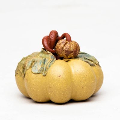Tea Pets-Purple Sand Tea Pet Pumpkin Small Decoration Handmade Clay Painted Tea Set Sculpture Decoration Tea Play Crafts (E)