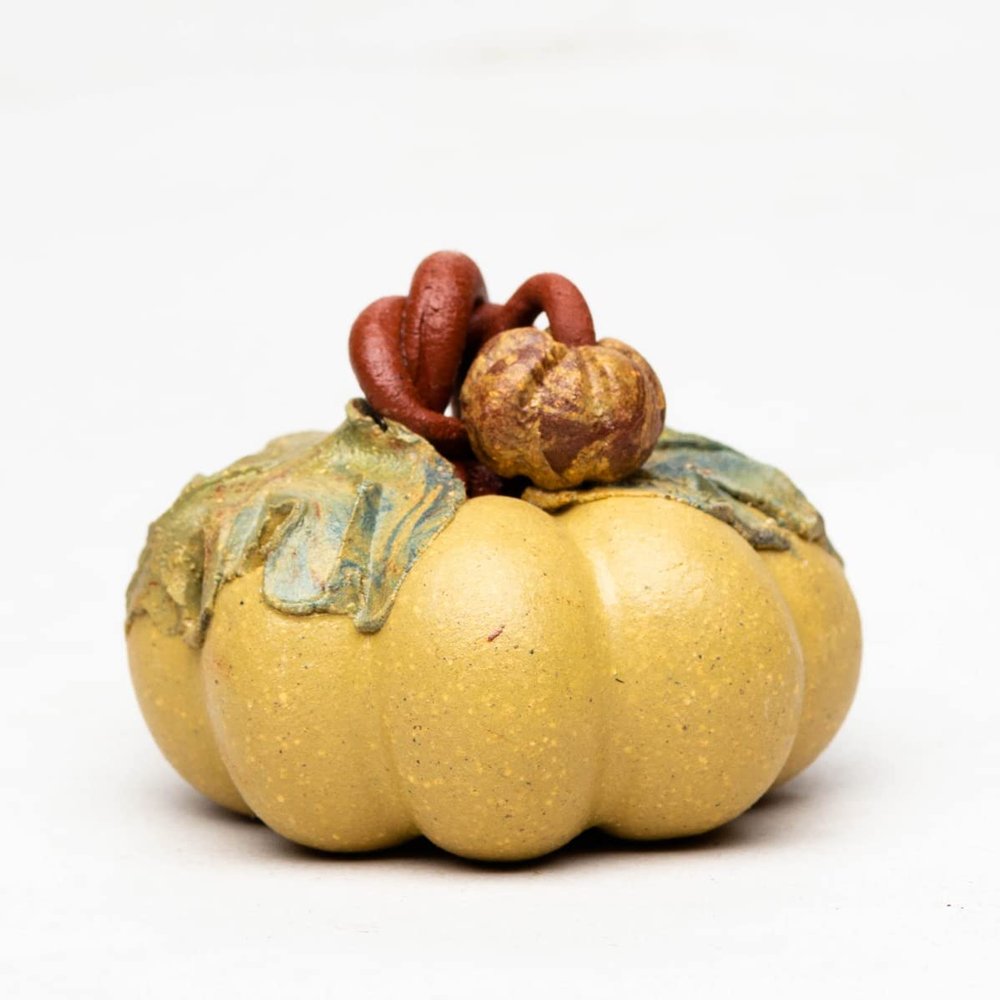 Tea Pets-Purple Sand Tea Pet Pumpkin Small Decoration Handmade Clay Painted Tea Set Sculpture Decoration Tea Play Crafts (E)