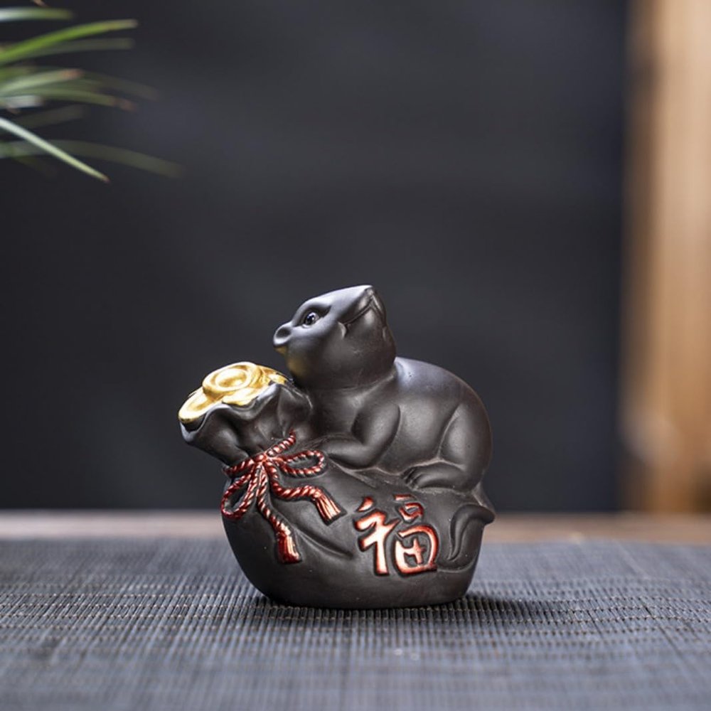 Tea Pets-Purple Sand Twelve Zodiac Tea Pet Creativity Can Be Raise Tea Play Accessories Cute Dragon Statue Tea Set Ornament (Black-A)