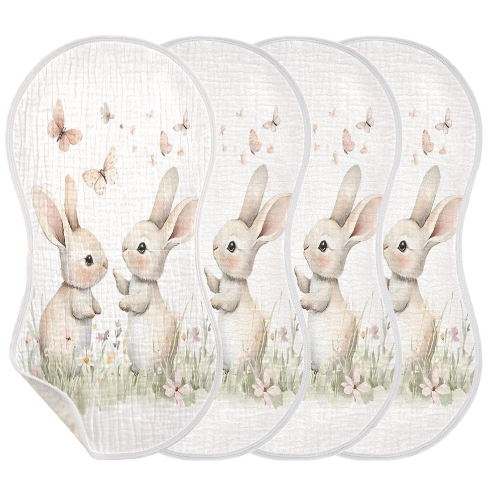 Bolaz Baby Burp Cloths 4 Pack,Feeding Cloths Face Towel Super Absorbent Soft Cotton-Rabbit Butterfly