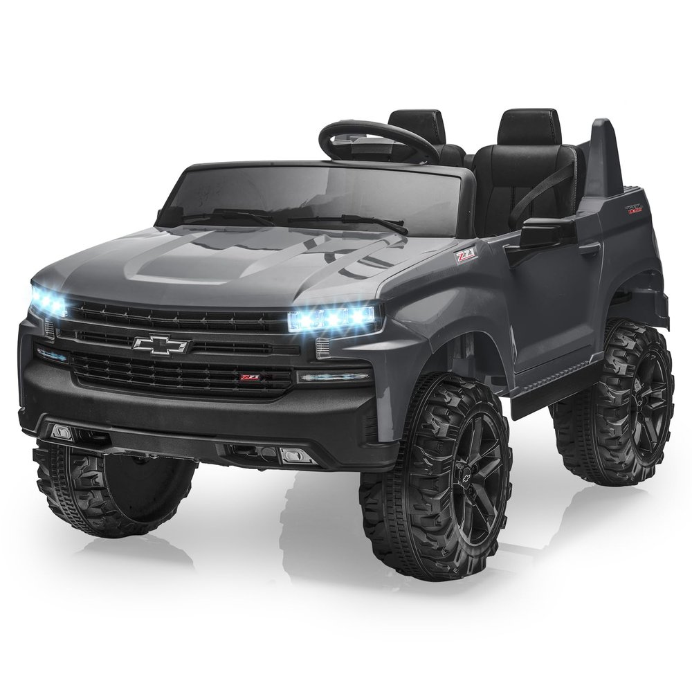 Hetoy 24V 2-Seater Truck Licensed Chevrolet Silverado Ride On Car Toy w/Parent Remote Control,4xSpring Suspension, 3 Speeds, Wireless Music, MP3 Player, Electric Vehicle Car for Kids,Grey