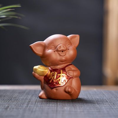 Tea Pets-Purple Sand Twelve Zodiac Tea Pet Creativity Can Be Raise Tea Play Accessories Cute Dragon Statue Tea Set Ornament (Red-N)