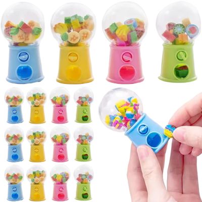 16PCS Mini Gumball Machine Erasers Colorful Fruit Eraser Set for Kids Party Prizes