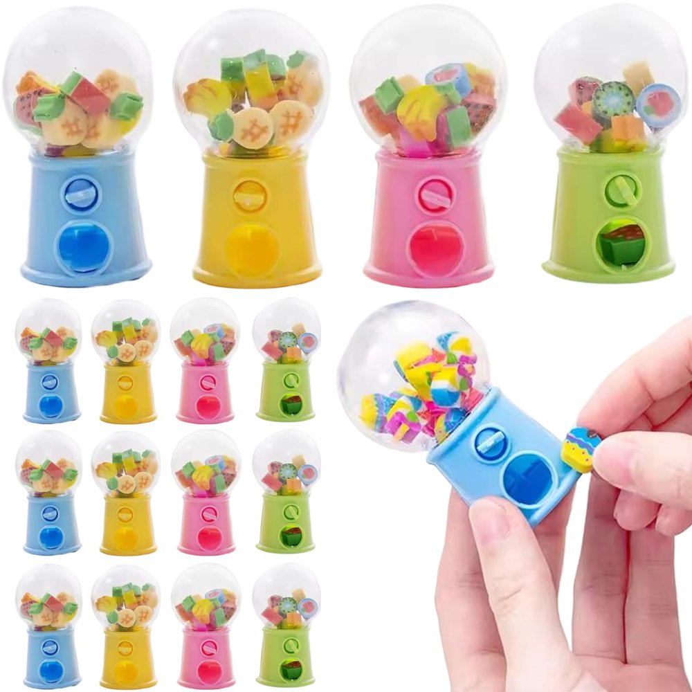 16PCS Mini Gumball Machine Erasers Colorful Fruit Eraser Set for Kids Party Prizes