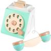Bemonew Blue Retro Wooden Toy Telephone Realistic Pretend Play Interactive Learning Phone for Kids view 2