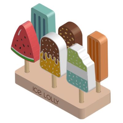 Bemonew 7Pcs Wooden Ice Cream Play Set 6 Popsicle Toys with Holder for Kids Pretend Play