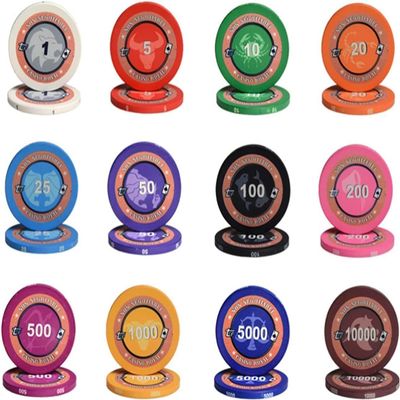 Portable Poker Chips, Monte Carlo Counting Game Chips with Denominations for Texas Holdem Blackjack Casino Gambling, Casino Games Ceramics Gambling Chips