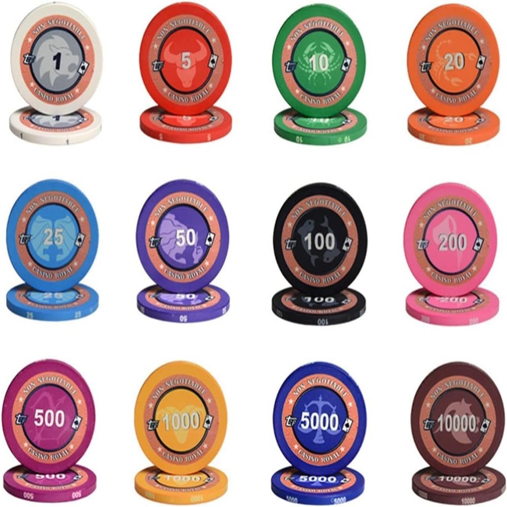 Portable Poker Chips, Monte Carlo Counting Game Chips with Denominations for Texas Holdem Blackjack Casino Gambling, Casino Games Ceramics Gambling Chips