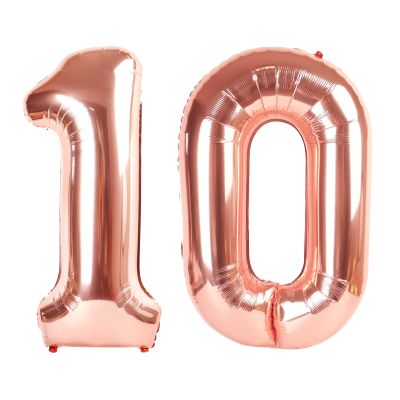 10th Number Balloon Birthday Decorations, 40 Inch Big Foil Balloon for Men & Women, Rose Gold Number Balloons for Wedding Memorial Day Birthday Aniversarry Supplies