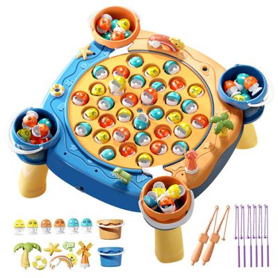 Bemonew Magnetic Fishing Game for Toddlers 360 Rotatable Toy with Music, 45 Fish & 8 Rods (Blue)