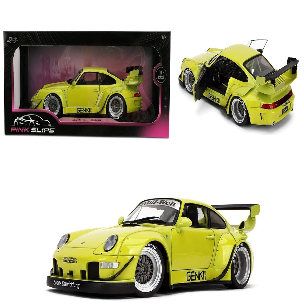 1:18 Scale Diecast Model Car Compatible for Porsche RWB Genki Yellow Jada Pink Slips 36472