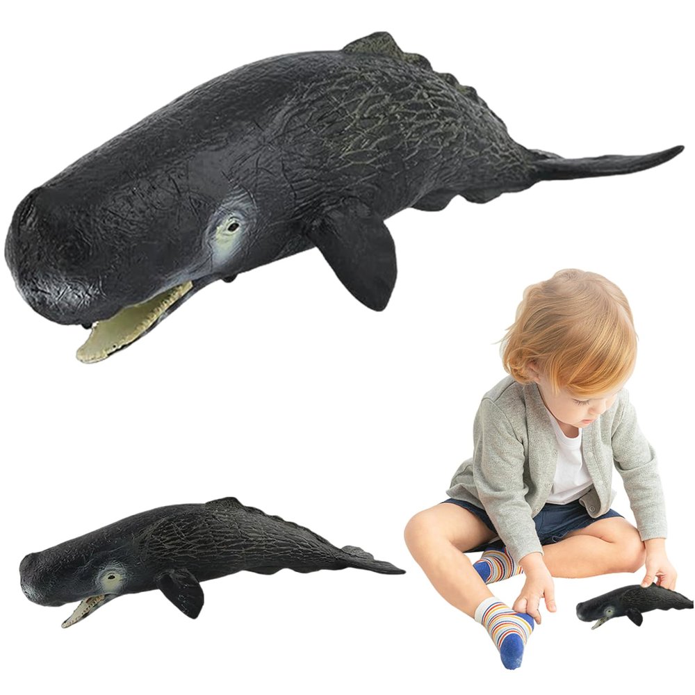 Bemonew 8x3x2 Inch Sperm Whale Toy Realistic Plastic Sea Animal Figurine with Open Mouth