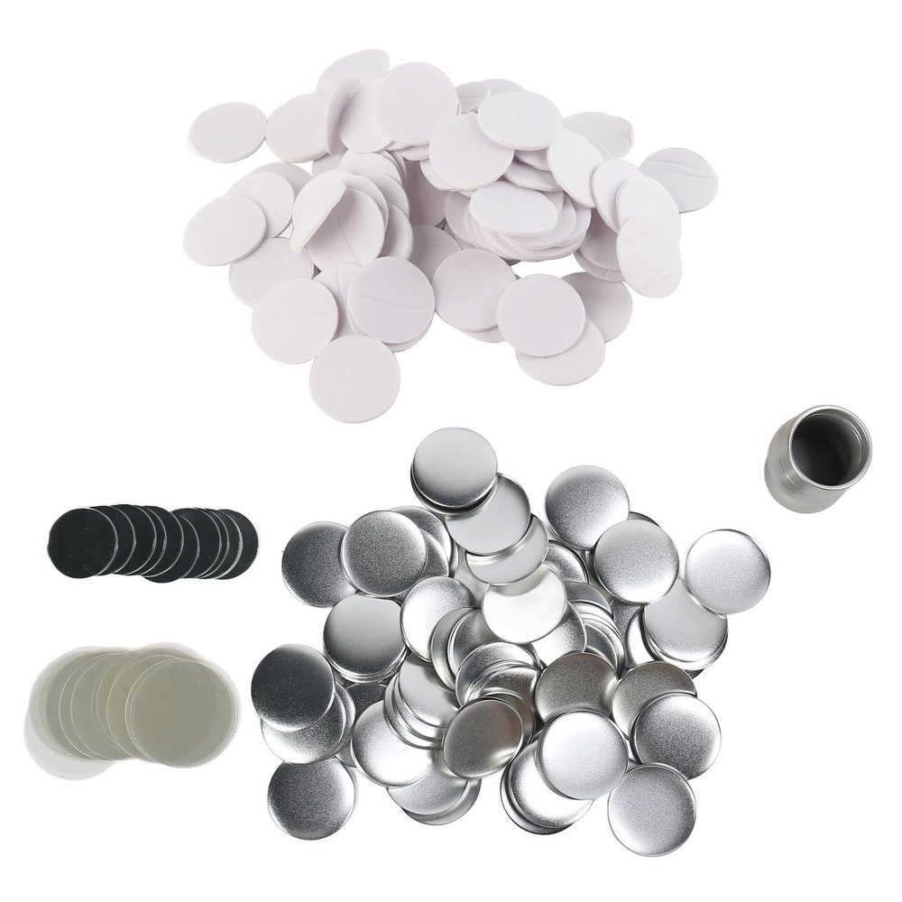 Mirror Round Buttons Parts, DIY Blank Button Badge Set, Rustproof Tinplate Button Maker Supplies with Mirror Back, 100 Sets for Handcraft Craft and Holiday Gifts