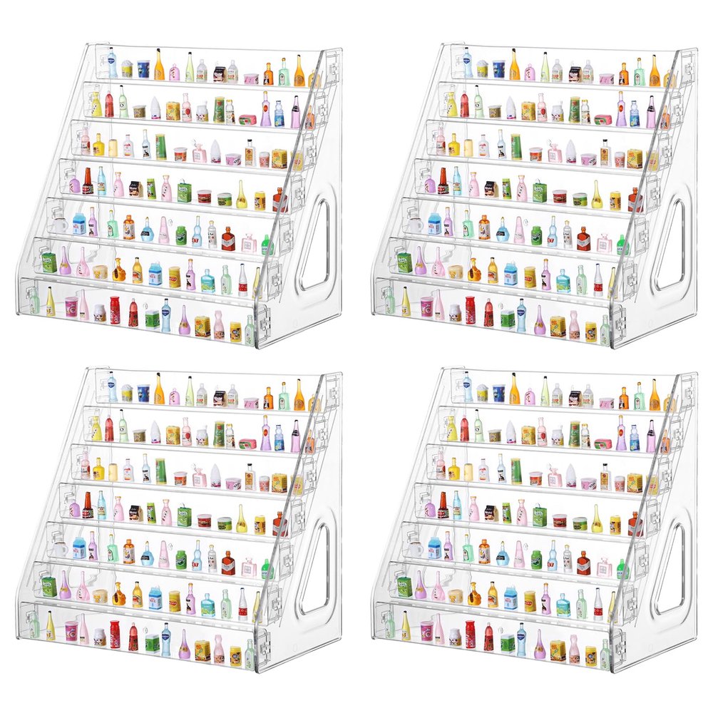 4 Pack 7 Layers Mini Brand Organizer Acrylic Display Rack for Mini Brands Collector Toys Large Capacity Desktop Mini Brand Display for Small Miniature Collectibles, Mini Brand Not Included