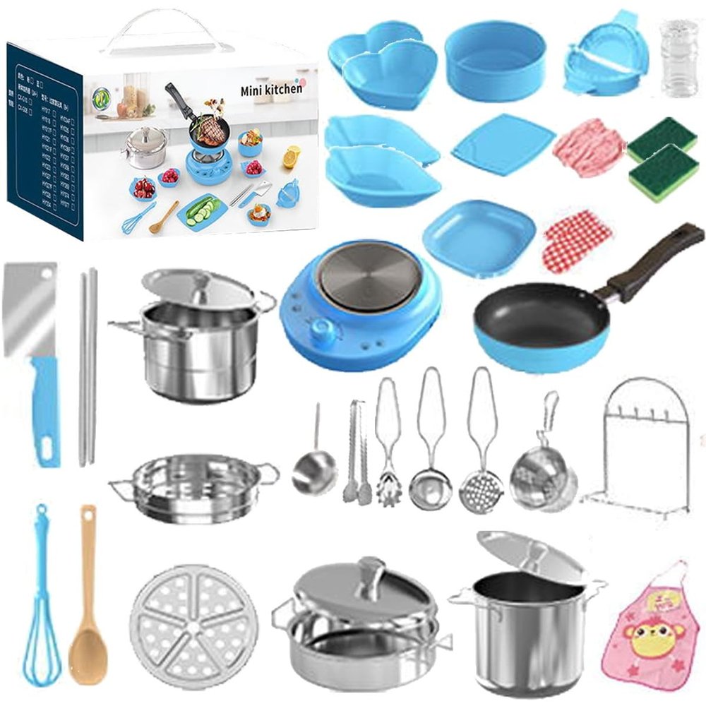 Real Cooking Set for Kids Ages 8-12 Boys Girls, Childrens Cooking Set Real with Mini Stove, Food-Grade Stainless Steel Sets for Food Making, Educational Montessori Toys Beginner Chef Gift
