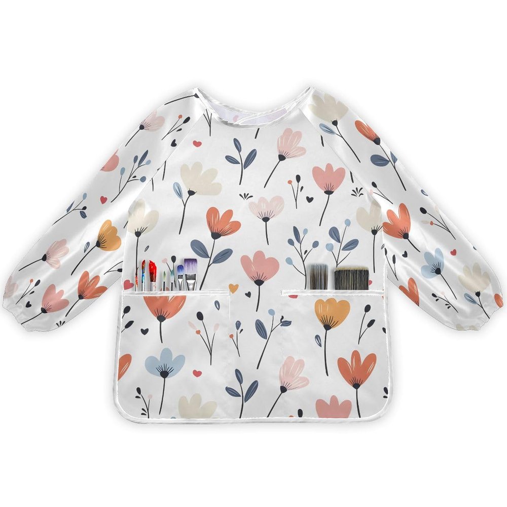Bolaz Little Flowers 5 Painting Smocks for Kids 2-4 Art Smocks Eating with Pockets Toddler Infant Children Apron