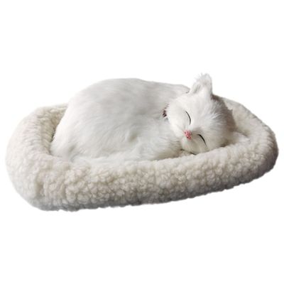 Bemonew White Interactive Sleeping Cat Plush Breathing Stuffed Animal with Mat for Kids