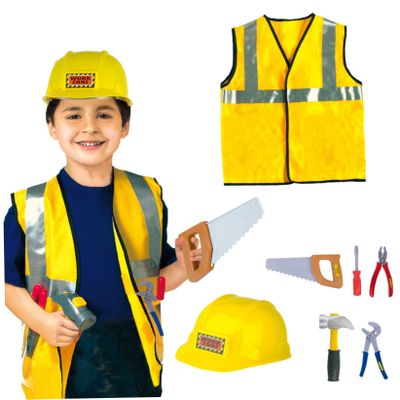 7Pcs Kids Construction Worker Costume Polyester Role-Playing Outfit Set
