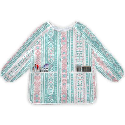 Bolaz Aqua Aztec Geometrical Painting Smocks for Toddlers 4-6 Artist Smocks with Pockets Eating Waterproof Infant Apron