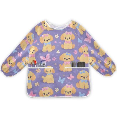 Bolaz Dog Lovely Bichon Frise Painting Smocks for Kids 2-4 Art Smocks Eating with Pockets Toddler Infant Children Apron