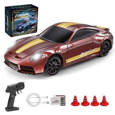 1/43 Scale Drift RC Car, 4WD Mini Remote Control Racing Car with Full Proportional Steering, LED Light Effects, USB Rechargeable, Desktop Drift Fun & Collectible Model (Gyroscope Version/Yellow)