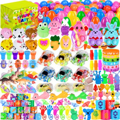 PURPERCAT 360 Pcs Easter Prefilled Egg Set, 120 Plastic Eggs with 240 Toys & Stickers Easter Hount Basket Stuffers, Party Favors for Kids Classroom Prize Supplies,Gift for Girls and Boys