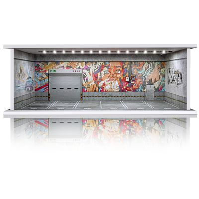 Saichotoy Display Case for Hot Wheels: Stackable Parking Garage Display for Matchbox 1/64 Scale Toy Car, Foamboard Storage for Monster Trucks with LED Light and Acrylic Cover, Shattering World