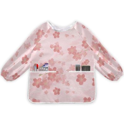 Bolaz Pink Cherry Blossom Ripples Painting Smocks for Toddlers 4-6 Artist Smocks with Pockets Eating Waterproof Infant Apron