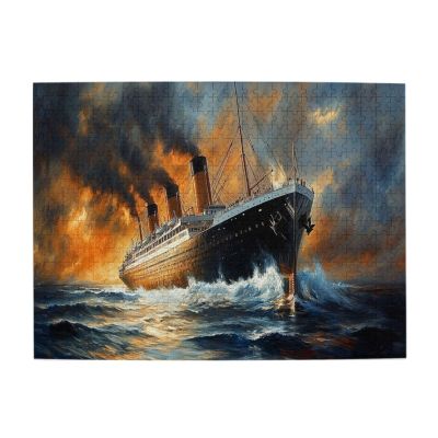 BEAROWL Sunset Waves Ocean Liner Painting, 500 Pieces Wooden Puzzles for Adults, Vintage Ship Scene for Stress Relief, Ocean Art for Game Nights, Leisure Puzzle for History Fans
