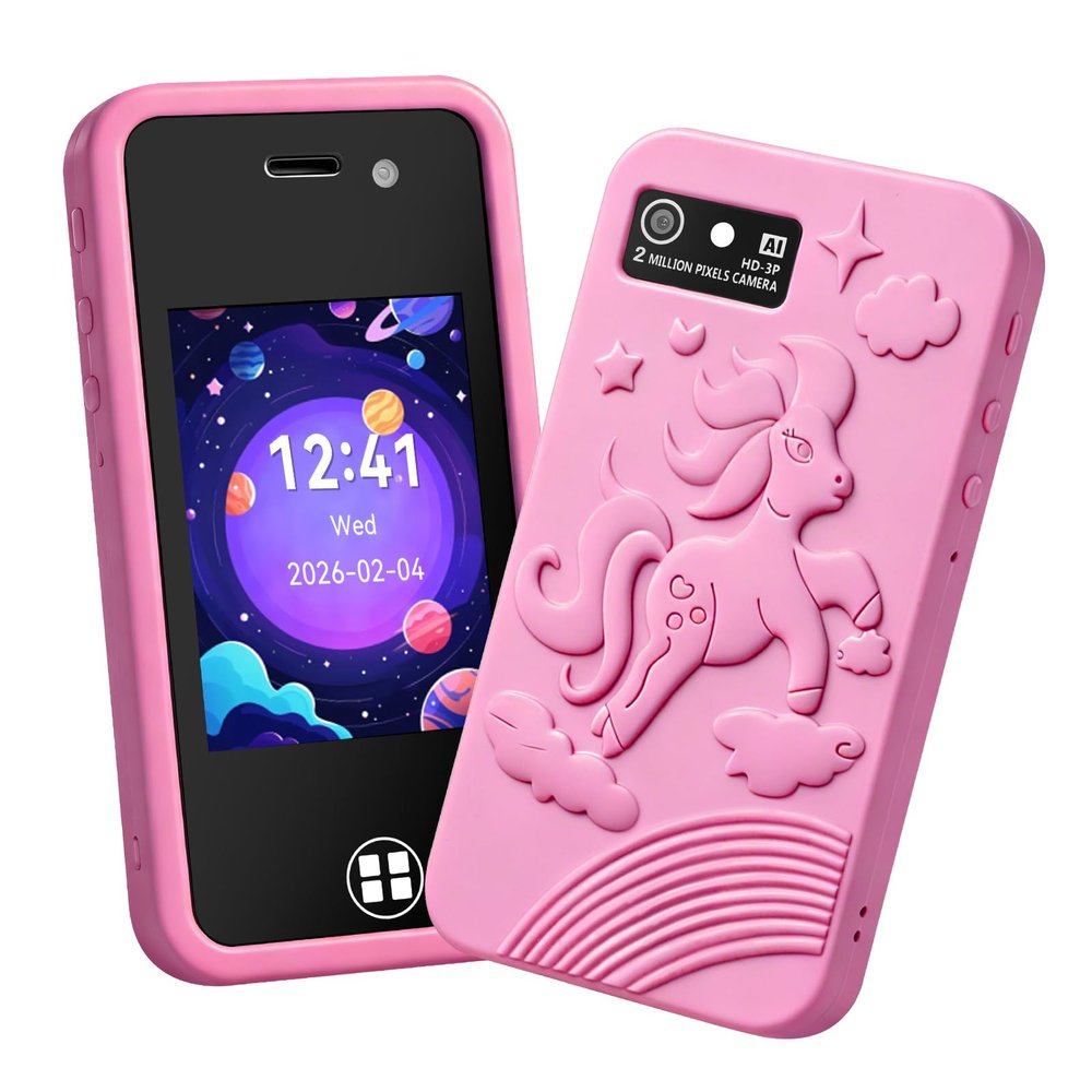 Kids Smart Phone Toy with 16GB SD Card & Drop-proof Silicon Case,3.0 Touchscreen, Dual Camera, MP3 & 14 Educational Games,Parental Control & Habit Tracker,Christmas Birthday Gift for Boys Girls