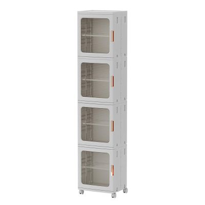 3 Tier Stackable Storage Bins with Wheels - Clear Door Collapsible Plastic Containers for Living Room, Bedroom, Dorm, Laundry Room, Kitchen Organization, Space-Saving