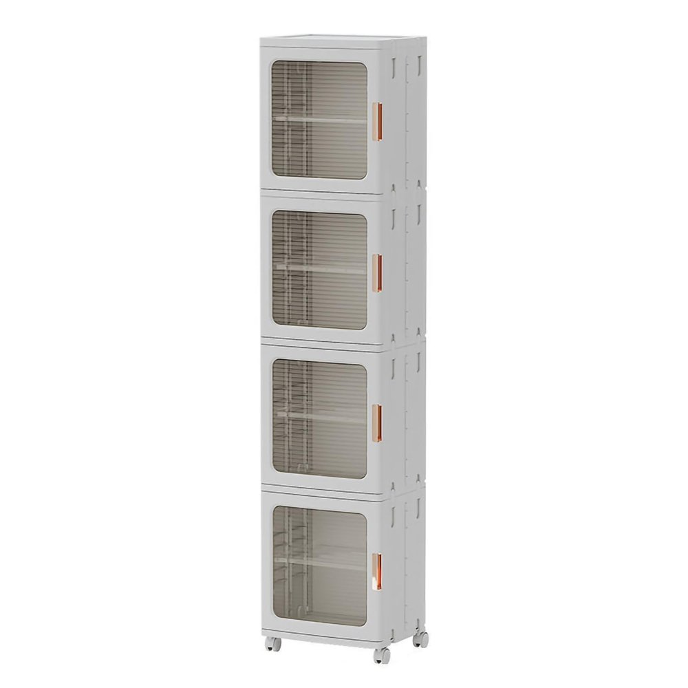 3 Tier Stackable Storage Bins with Wheels - Clear Door Collapsible Plastic Containers for Living Room, Bedroom, Dorm, Laundry Room, Kitchen Organization, Space-Saving