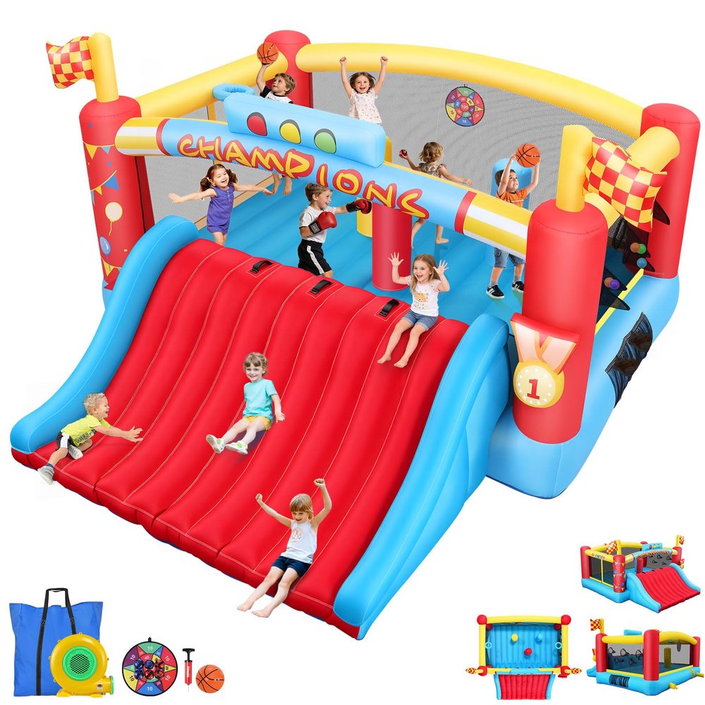 AKEYDIY Large Inflatable Bounce House for Kids, 13FT Bouncy House with Extra-Wide Slide for Big Kids 3-12, Jumping House with Obstacle Column, Dual Basketball Hoop, Pitching, Target, Blower Included