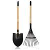 Kids Garden Tool Set, 2-Piece Rake and Shovel with Wooden Handles, 28 Inch Long, Black Metal Gardening Tools for Boys and Girls Digging Sand, Outdoor Toy Gifts for Sandbox view 1