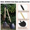 Kids Garden Tool Set, 2-Piece Rake and Shovel with Wooden Handles, 28 Inch Long, Black Metal Gardening Tools for Boys and Girls Digging Sand, Outdoor Toy Gifts for Sandbox view 2