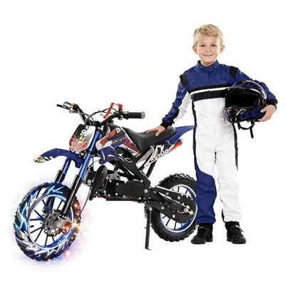 Reheyre Dirt Bikes for Kids 8-14 - 50cc 2 Stroke Kids Dirt Bike - Gas Powered Mini Dirt Bike- with Front Rear Disc Brakes, Racing Max Speed 40KM/H