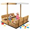 Mayugardening Large Wooden Kids Sandbox with Lid, Outdoor Weatherproof Sand Box with Covers, 2 Foldable Benches, Adjustable Height Canopy, Gift for Kids Aged 2-8 (47x47in) view 1