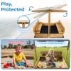 Mayugardening Large Wooden Kids Sandbox with Lid, Outdoor Weatherproof Sand Box with Covers, 2 Foldable Benches, Adjustable Height Canopy, Gift for Kids Aged 2-8 (47x47in) view 2