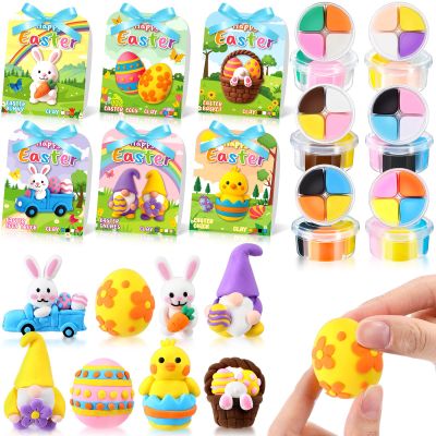 Capoda 6 Sets Easter DIY Craft Kit Easter Air Dry Clay Kit Bunny Eggs DIY Arts and Crafts Modeling Clay Gifts Bulk with Tutorials for Home Party Favors Art Projects Fun Activities Supplies